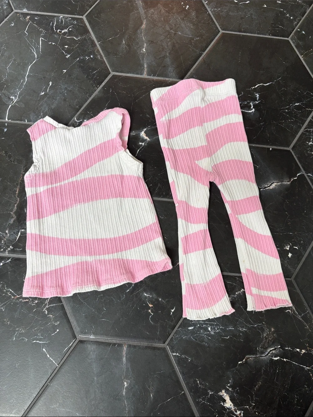 Zara Pink and White Ribbed Two-Piece Set